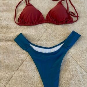 Red and Blue Bikini Set with Adjustable Straps